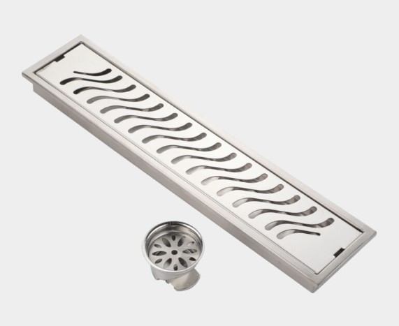PR-156 Wave Shower Channel Drain Stainless Steel Bathroom Linear Wet Room Commercial Heavy-Duty Grate Tray Water Drainage Spa Hotel Industrial Anti-Slip Rustproof Easy Clean Professional Grade Durable Wavy Pattern Decorative Secure